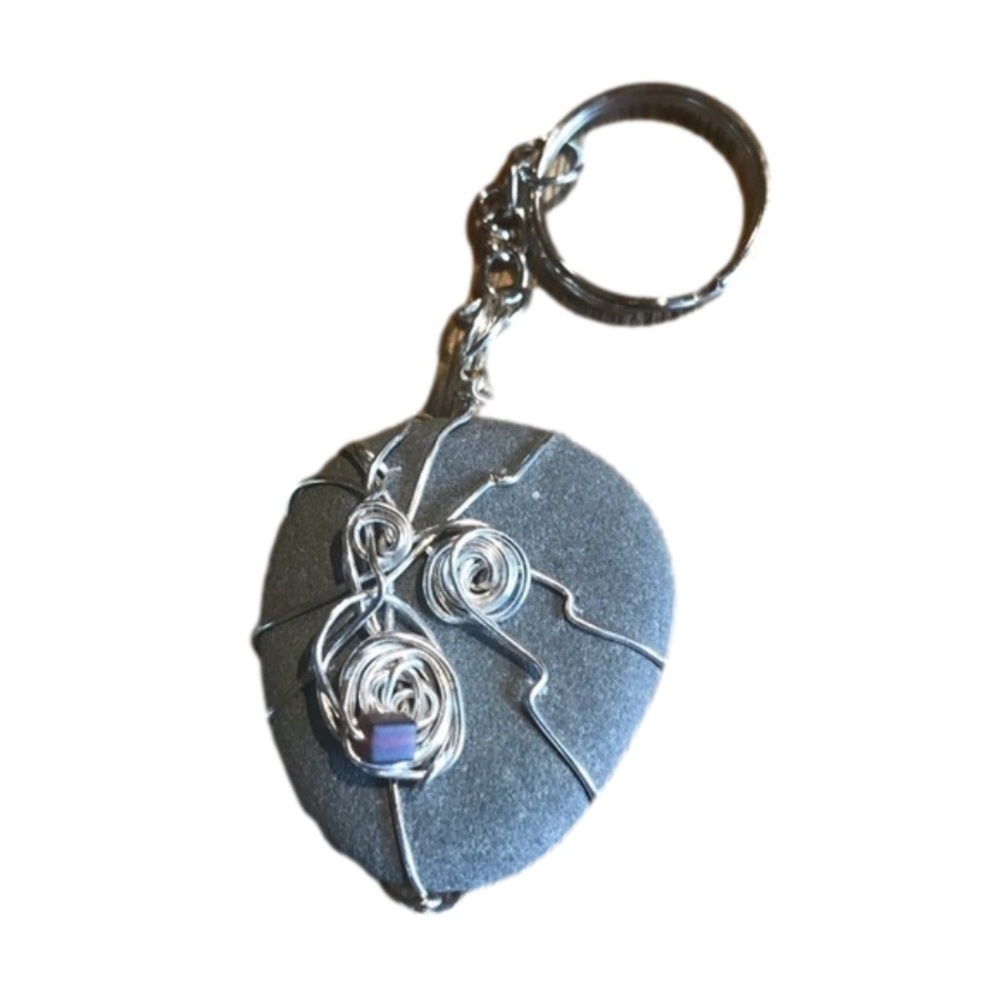 Handcrafted wire wrapped stone keychain